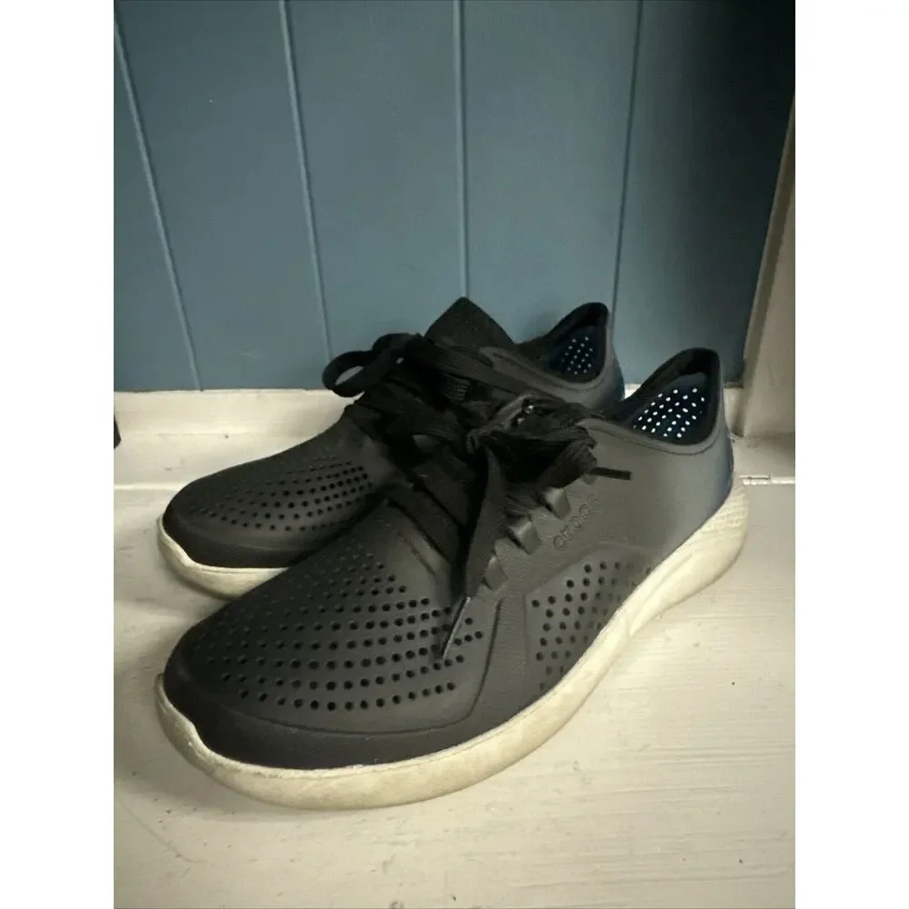 Crocs LiteRide Pacer Shoes Size 8 Lace Up Lightweight Breathable Comfort Blk Blu